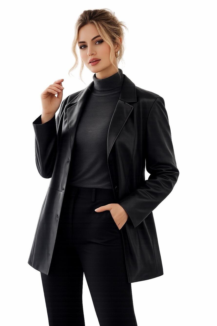 Y2K Preston And York Size Xl Black Leather Longline Coat